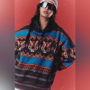 Free People Sprint to the Finish Tiger Printed Hoodie Oversized Slouchy NWT SM